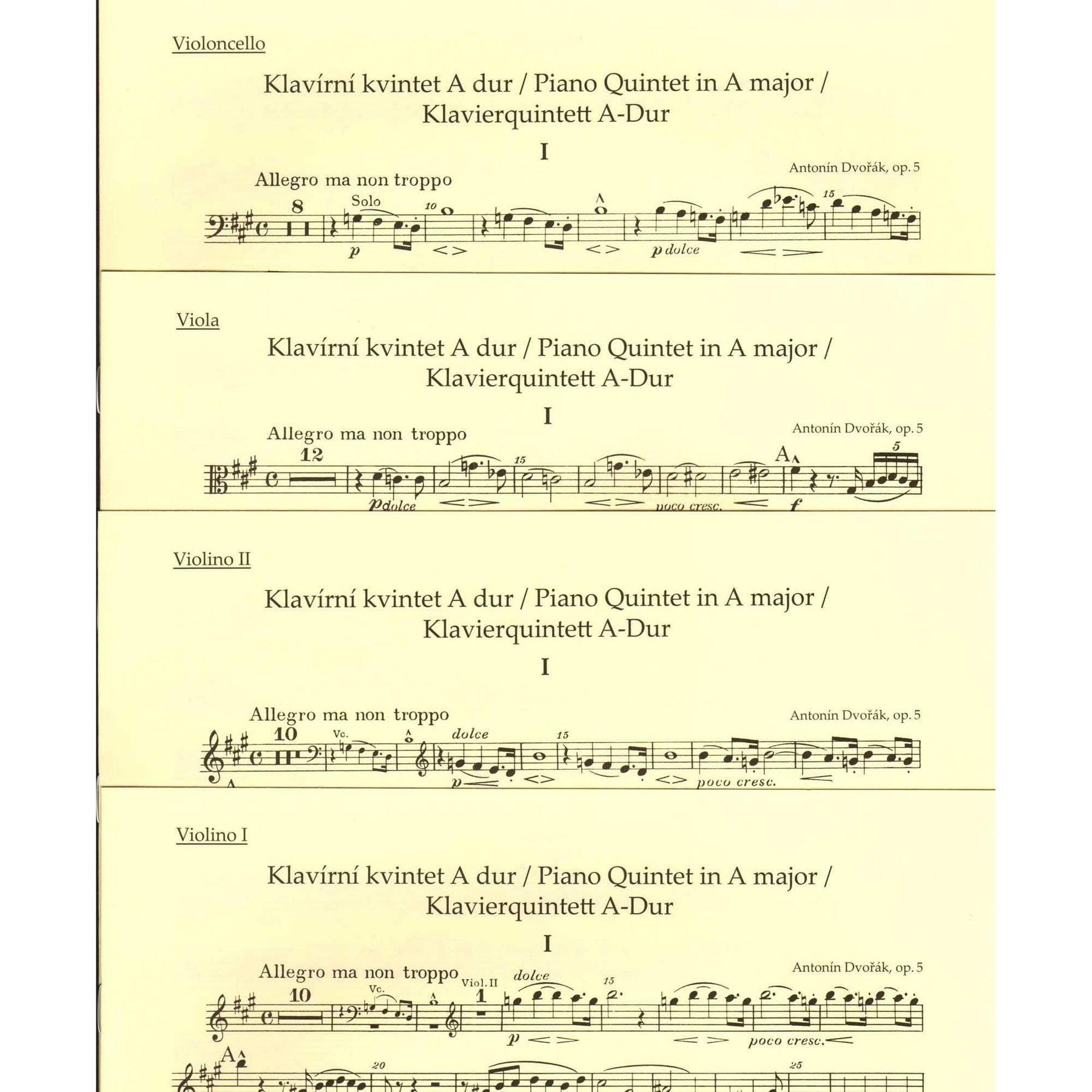 Dvorak, Antonin - Piano Quintet in A major, op. 5 - for Two Violins, Viola, Cello, and Piano - edited by Burghauser and Solc - Barenreiter URTEXT