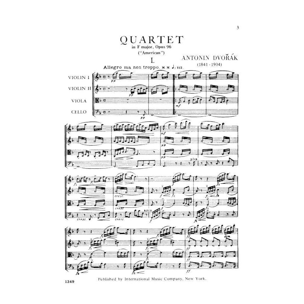 Dvorák, Antonín - String Quartet No 12 in F Major, Op 96 ("American") - Mini Score ONLY - International Edition