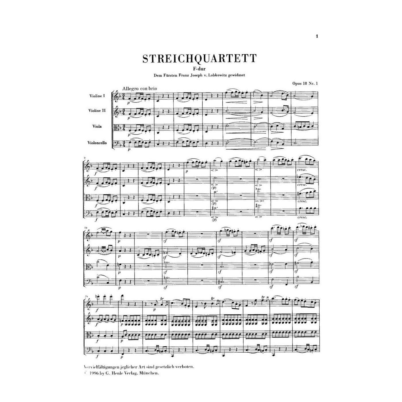 Beethoven - String Quartets, Op. 14 and Op. 18 - G. Henle Verlag - Study Score Only