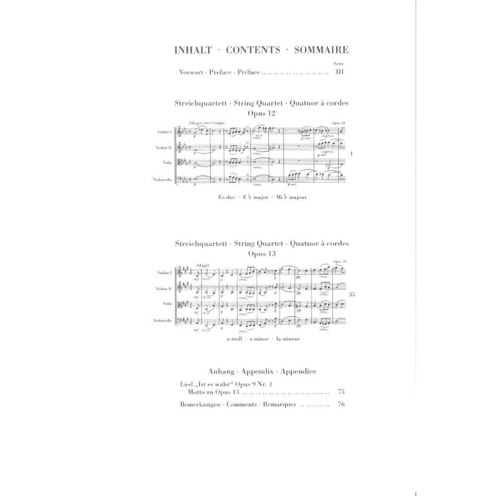 Mendelssohn, Felix - String Quartets, Op 12 and 13 - Study Score - G Henle Verlag - URTEXT
