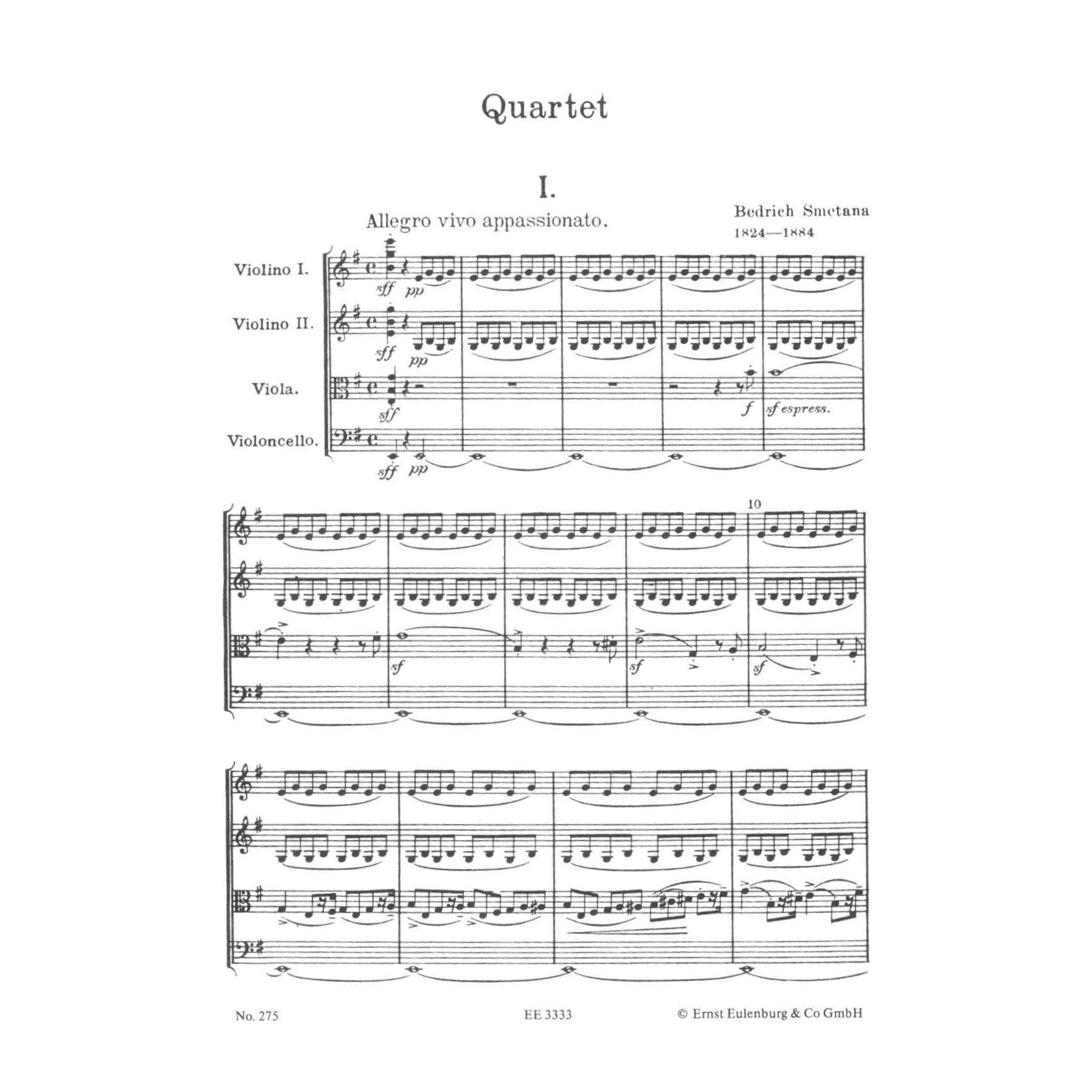 Smetana, Bed?ich - Quartet No 1 in e minor From My Life Eulenburg Edition Published by Schott Music