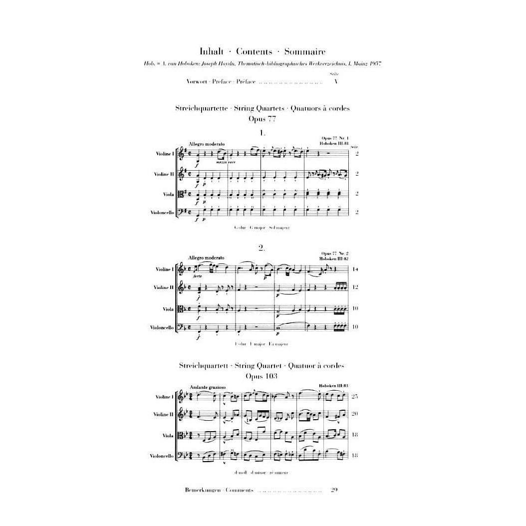 Haydn, Franz Joseph - String Quartets, Volume 11: Op 77 and 103 - edited by Horst Walter - G Henle Verlag URTEXT