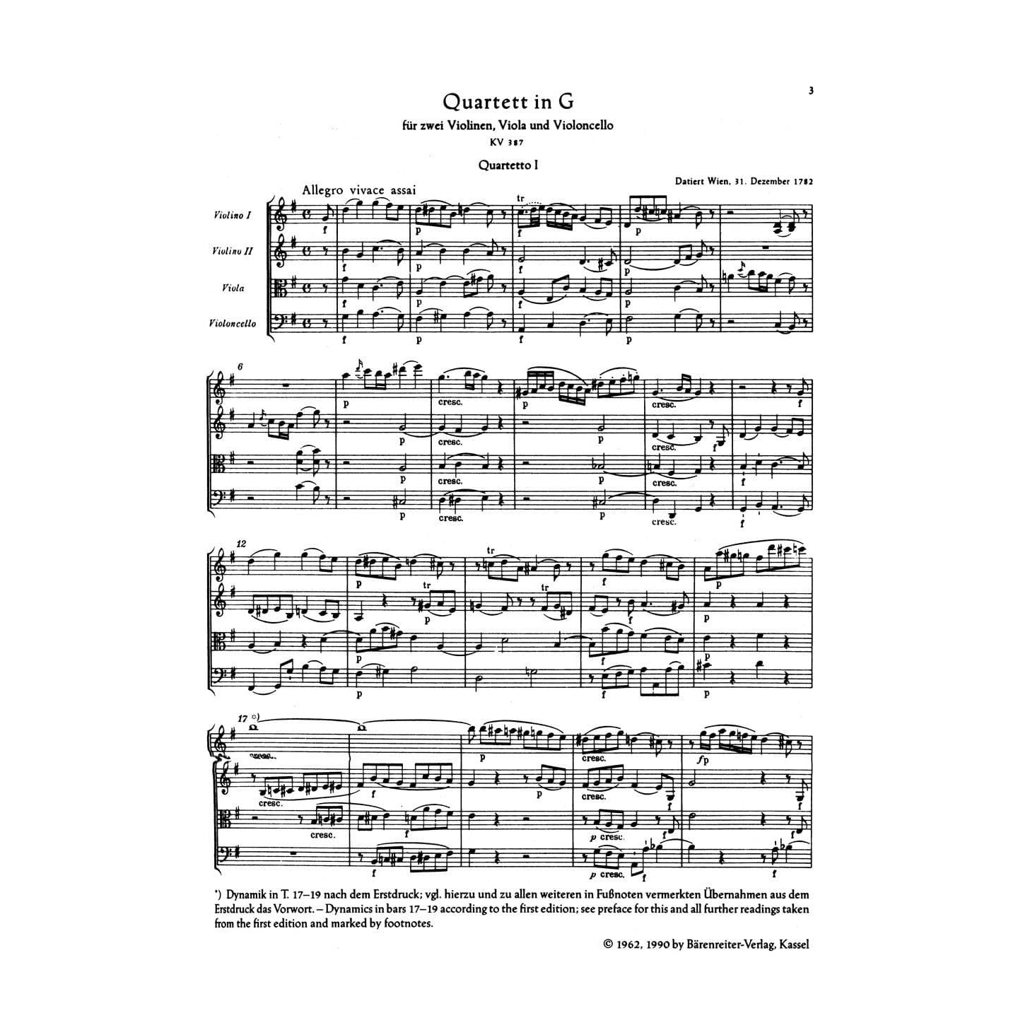 Mozart - Ten Celebrated String Quartets - Barenreiter URTEXT - Study Score Only
