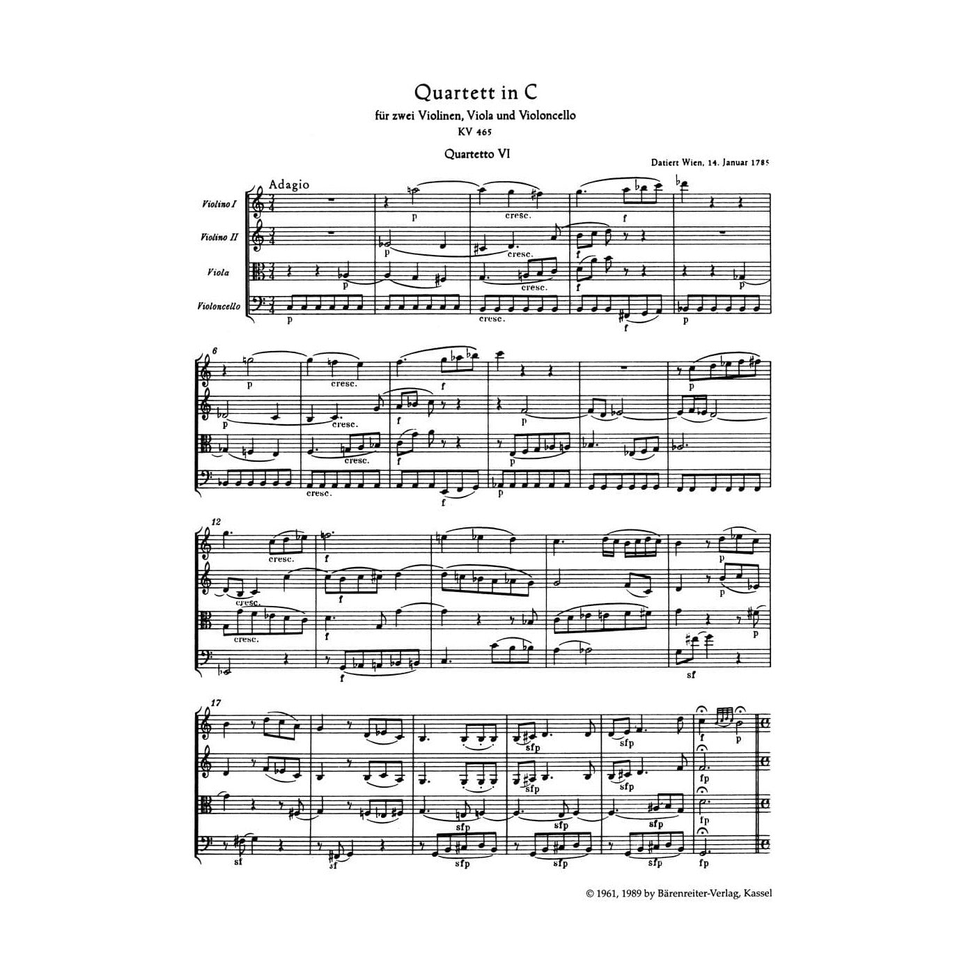 Mozart - Ten Celebrated String Quartets - Barenreiter URTEXT - Study Score Only