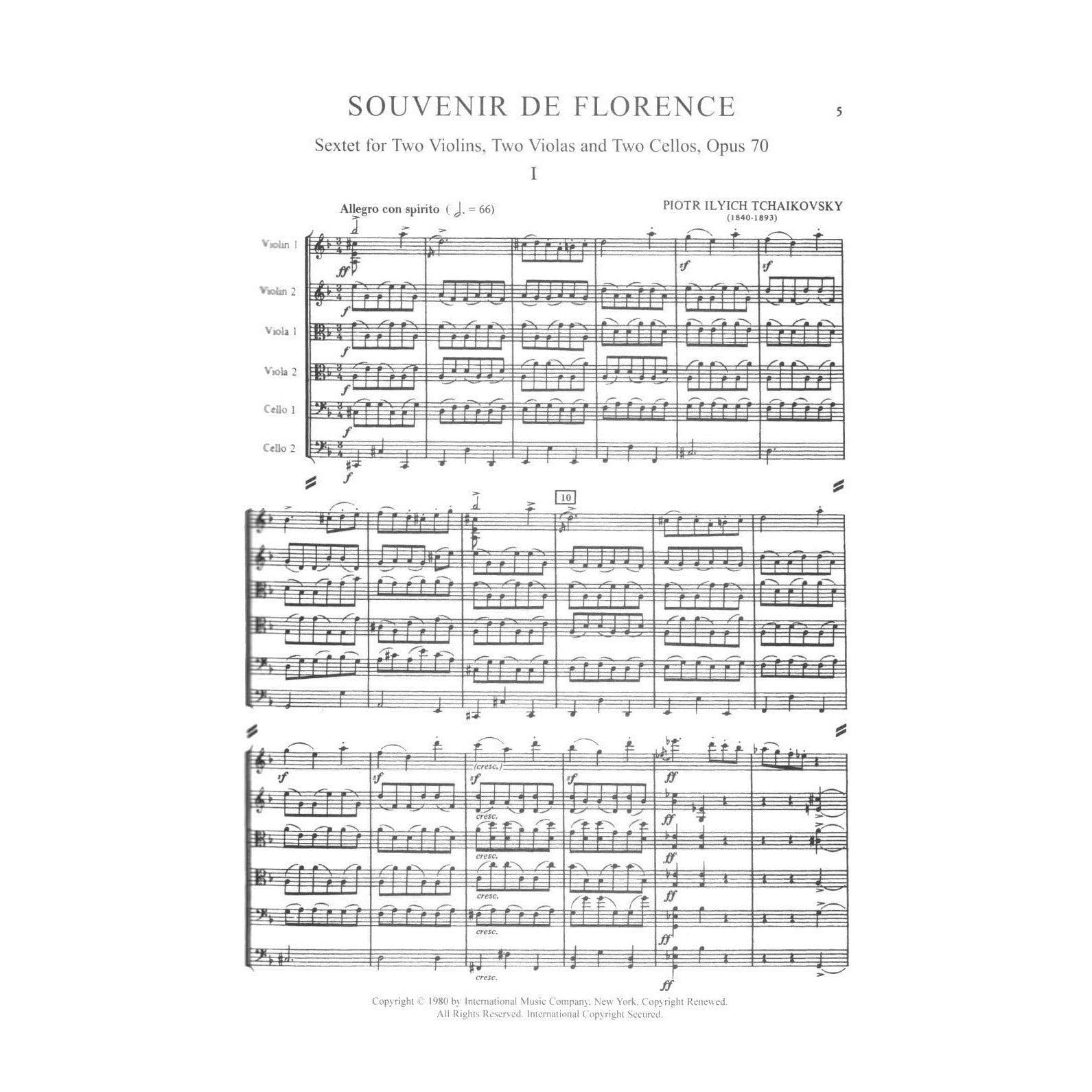 Tchaikovsky, Pyotr Ilyich - Souvenir de Florence, Op 70, Score Published by International Music Company