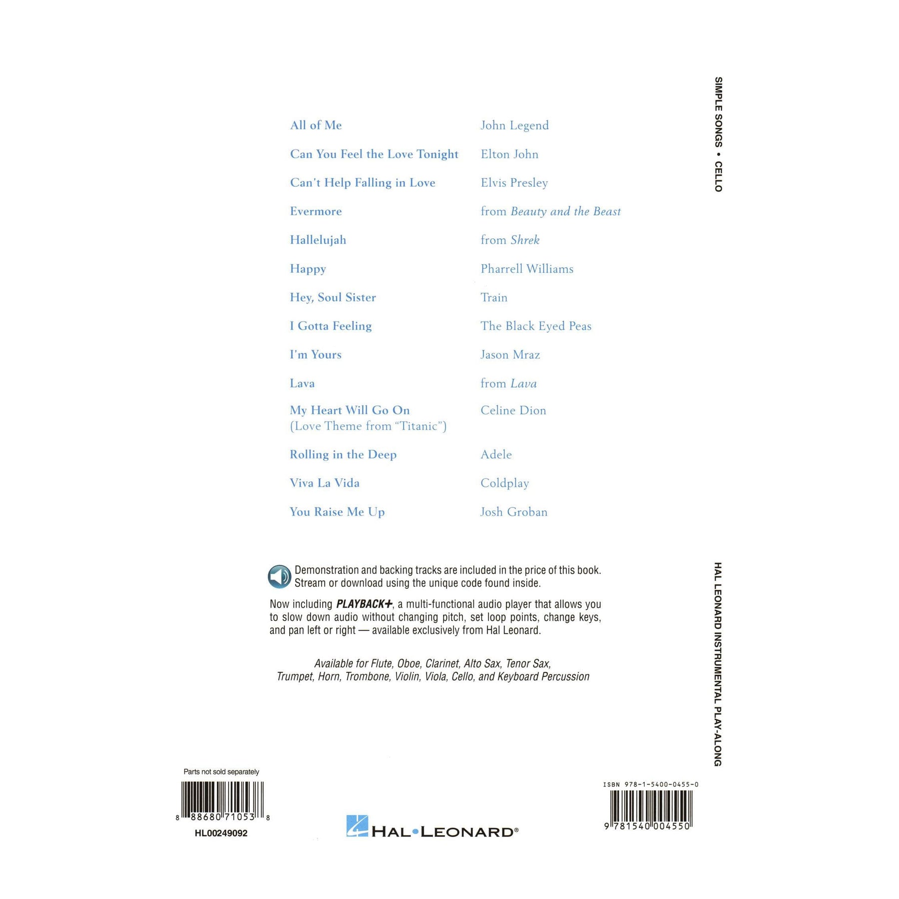 Simple Songs - 14 Well-Known Melodies - for Cello with Audio Access Included - Hal Leonard Instrumental Play-Along
