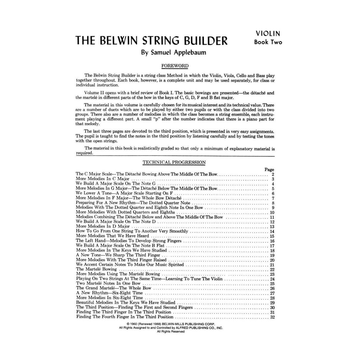 Applebaum, Samuel - String Builder - Book 2 for Violin - Belwin/Mills Publication