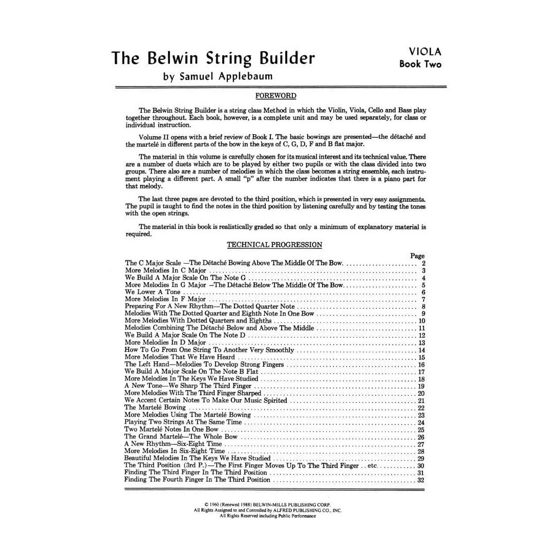 Applebaum, Samuel - String Builder - Book 2 for Viola - Belwin/Mills Publication