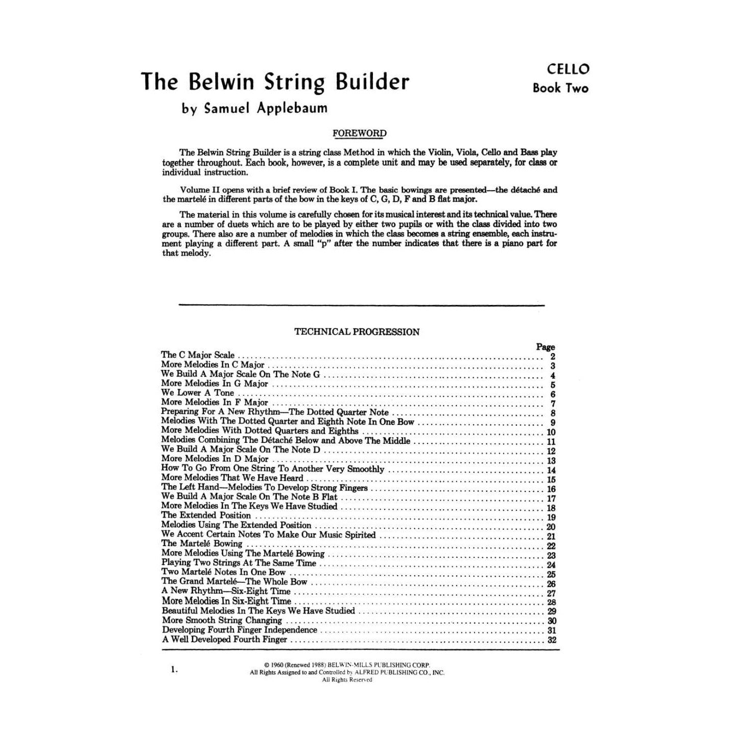 Applebaum, Samuel - String Builder - Book 2 for Cello - Belwin/Mills Publication