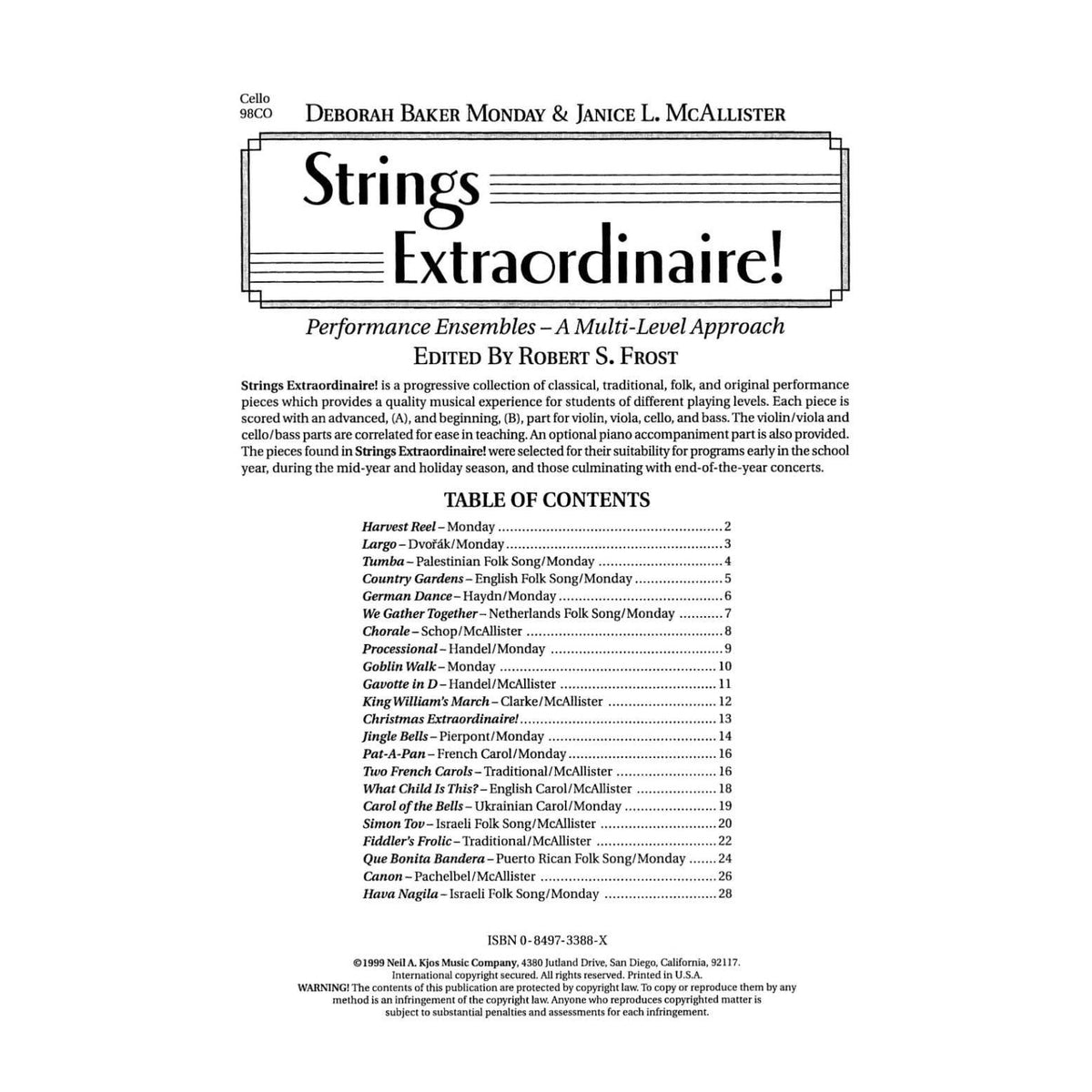 Baker Monday / McAllister - Strings Extraordinaire! - Cello - edited by Robert S Frost - Neil A Kjos Music Co