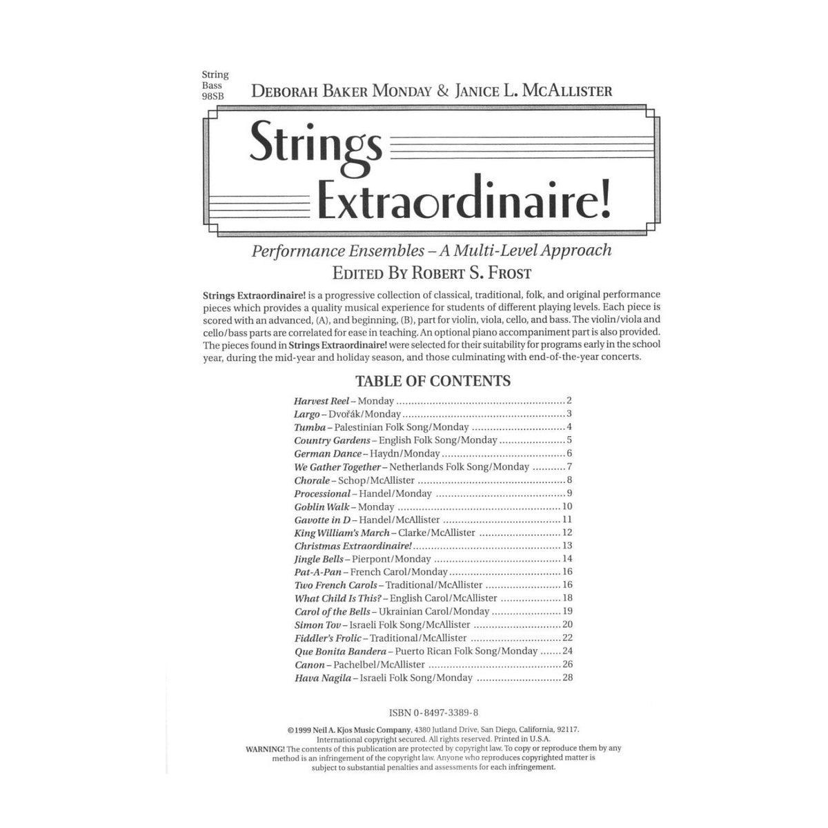 Baker Monday / McAllister - Strings Extraordinaire! - Bass - edited by Robert S Frost - Neil A Kjos Music Co