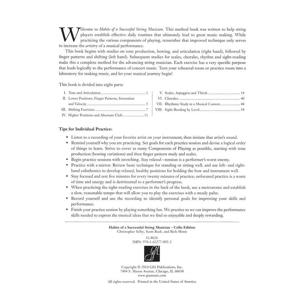 Selby/Rush/Moon - Habits of a Successful String Musician - for Cello - GIA Publications
