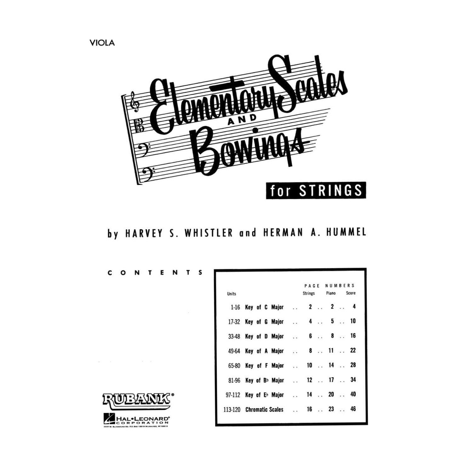 Whistler/Hummel - Elementary Scales & Bowings, for Viola Published by Rubank Publications