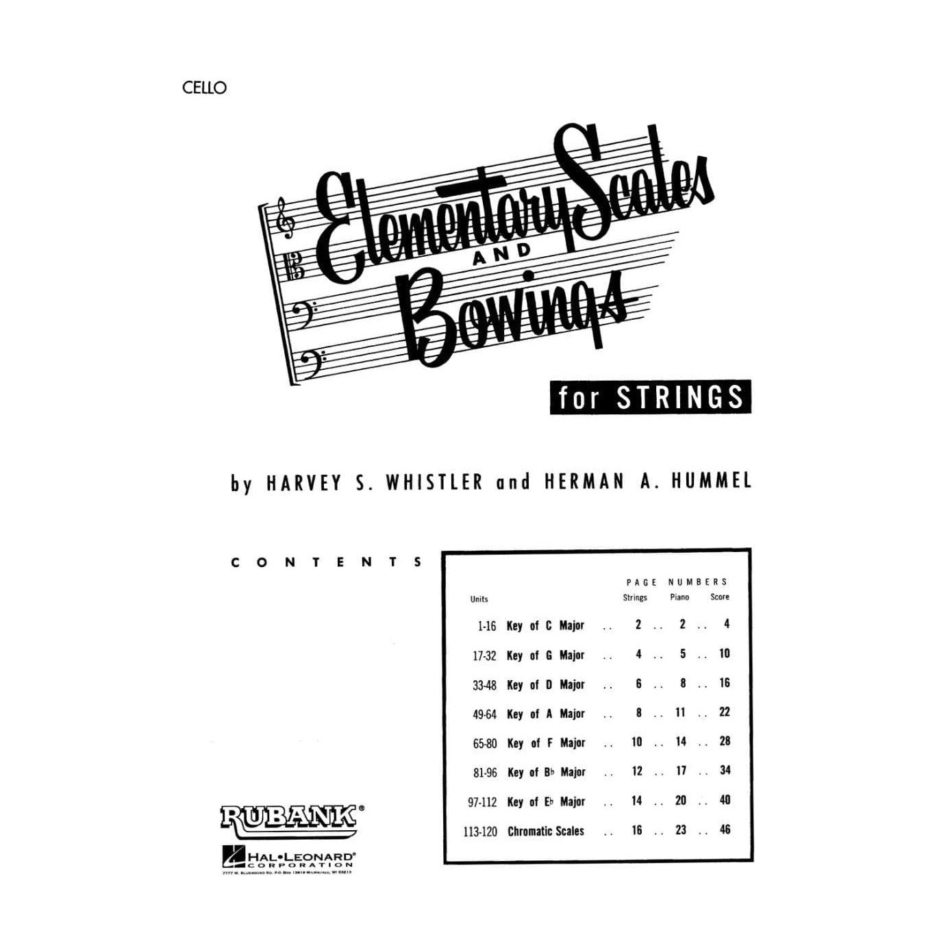 Whistler/Hummel - Elementary Scales & Bowings, for Cello Published by Rubank Publications