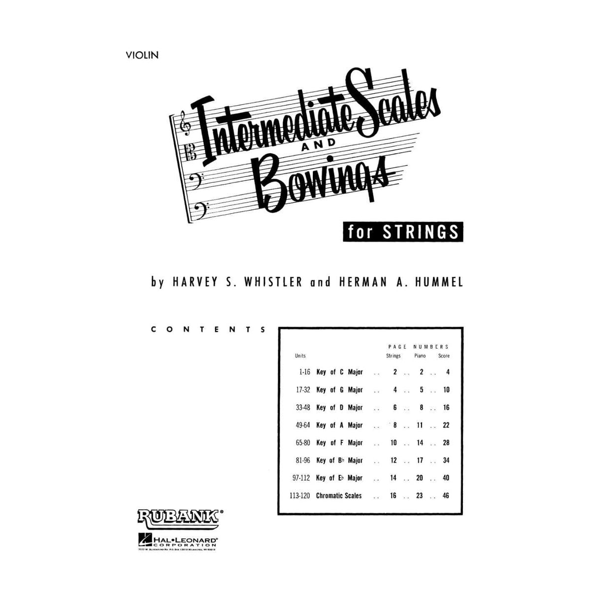 Whistler/Hummel - Intermediate Scales & Bowings, for Violin Published by Rubank Publications