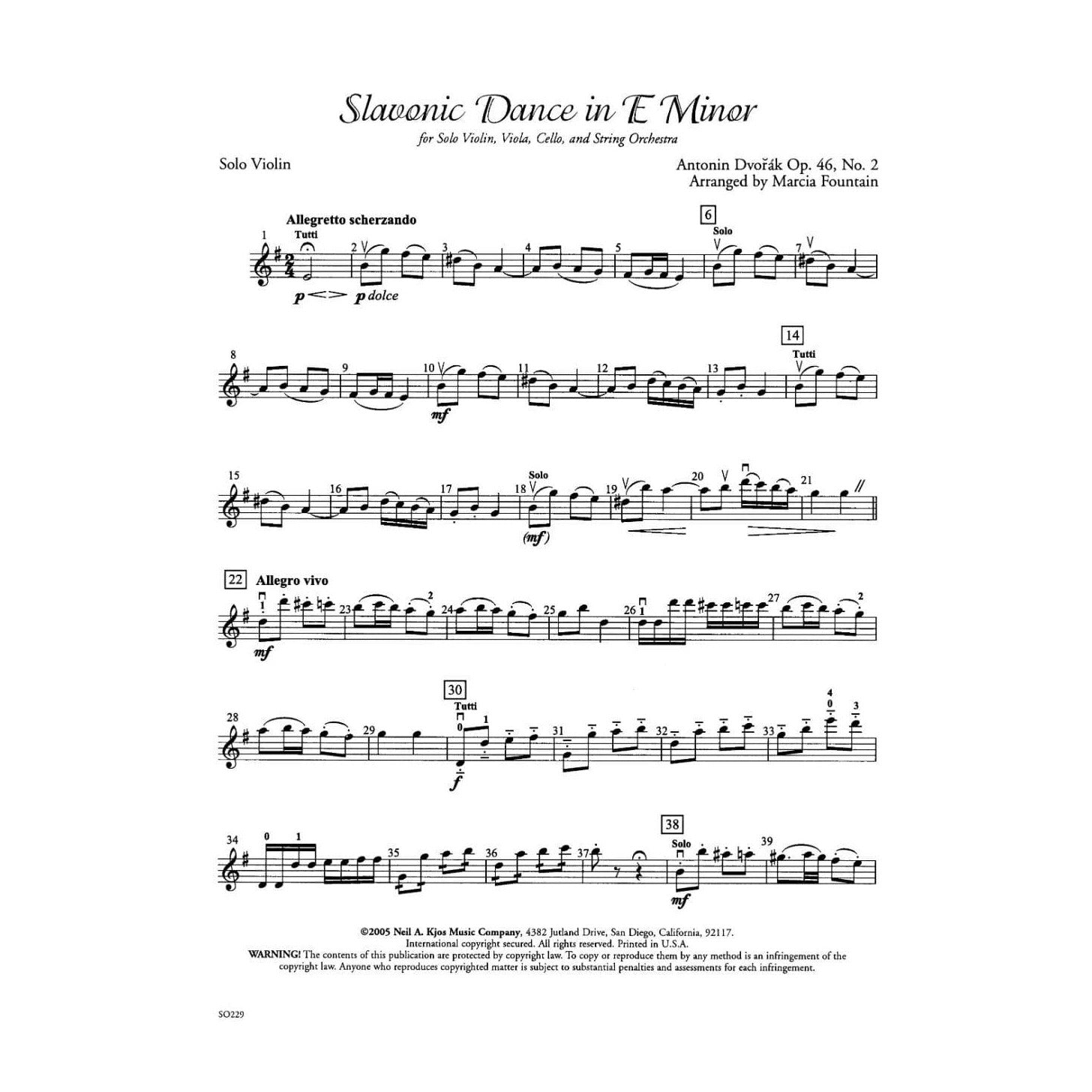 Dvo?ák, Antonín - Slavonic Dance in e minor, Op 46, No 2 - String Orchestra - Score and Parts - Neil A Kjos Music Co