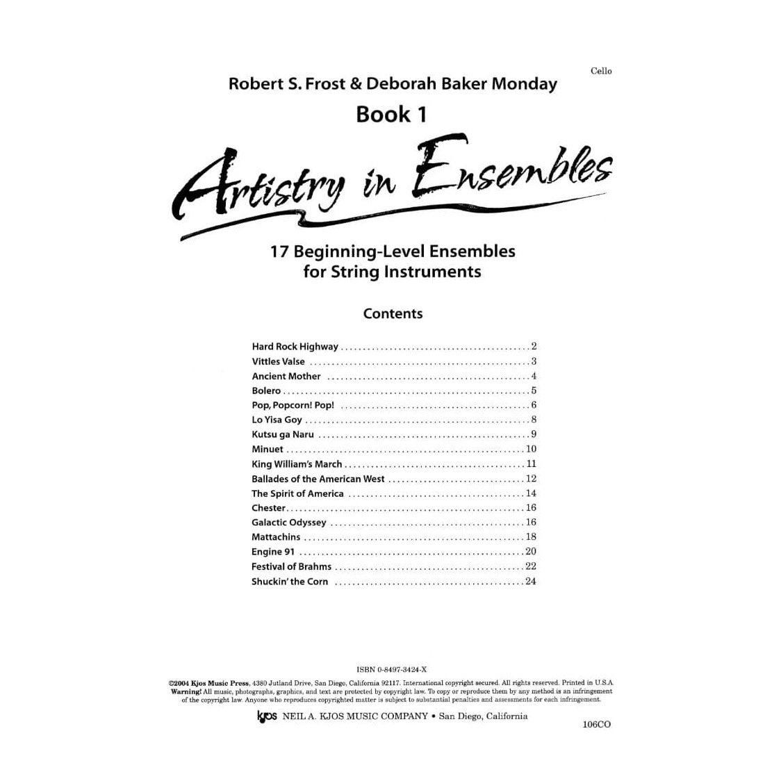 Frost/Monday - Artistry in Ensembles, Book 1 - Cello - Neil A Kjos Music Co