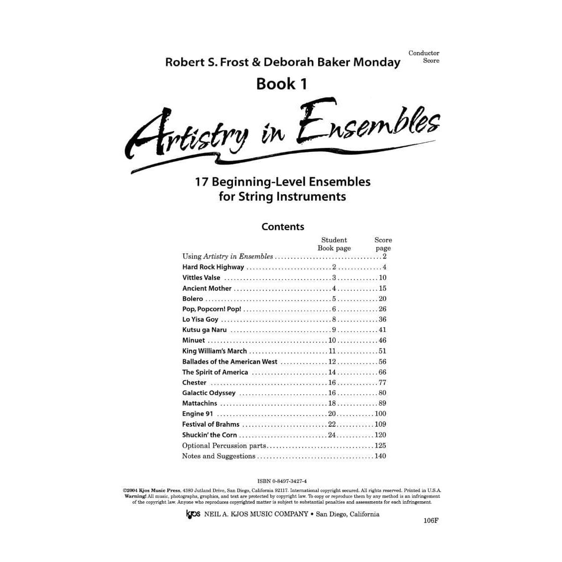 Frost/Monday - Artistry in Ensembles, Book 1 - Score - Neil A Kjos Music Co
