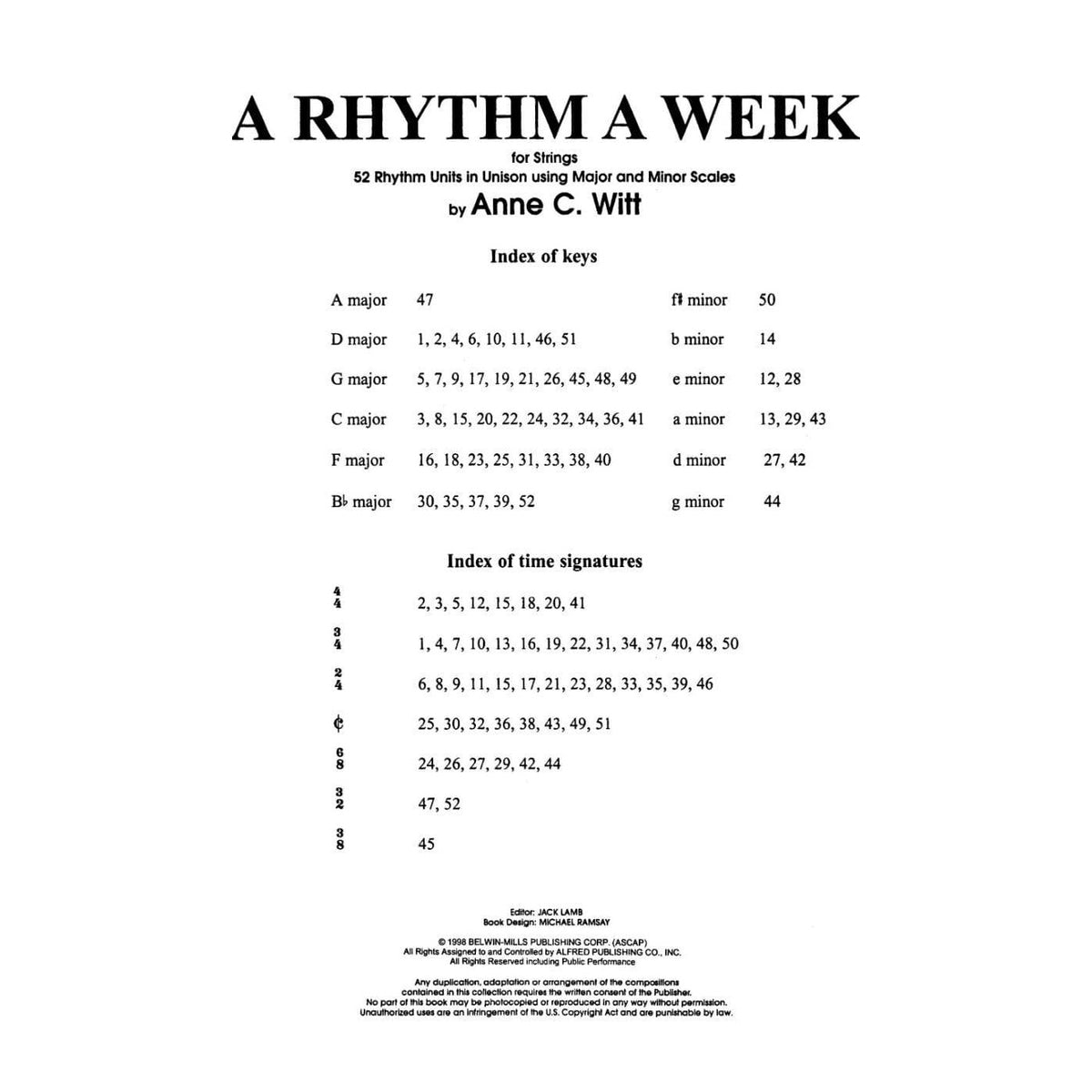 Witt - A Rhythm a Week, for Cello / Bass Published by Alfred Music