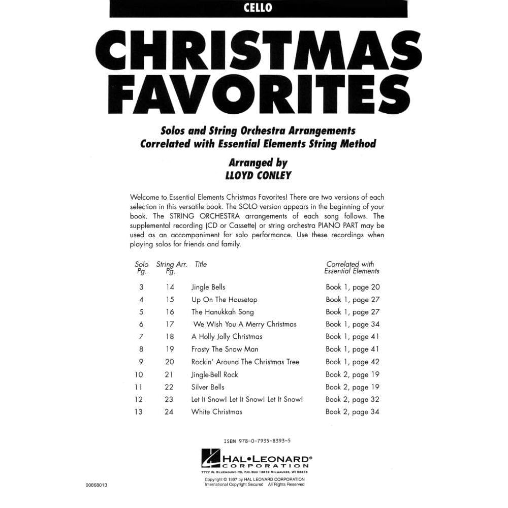 Christmas Favorites for Strings Book for Cello