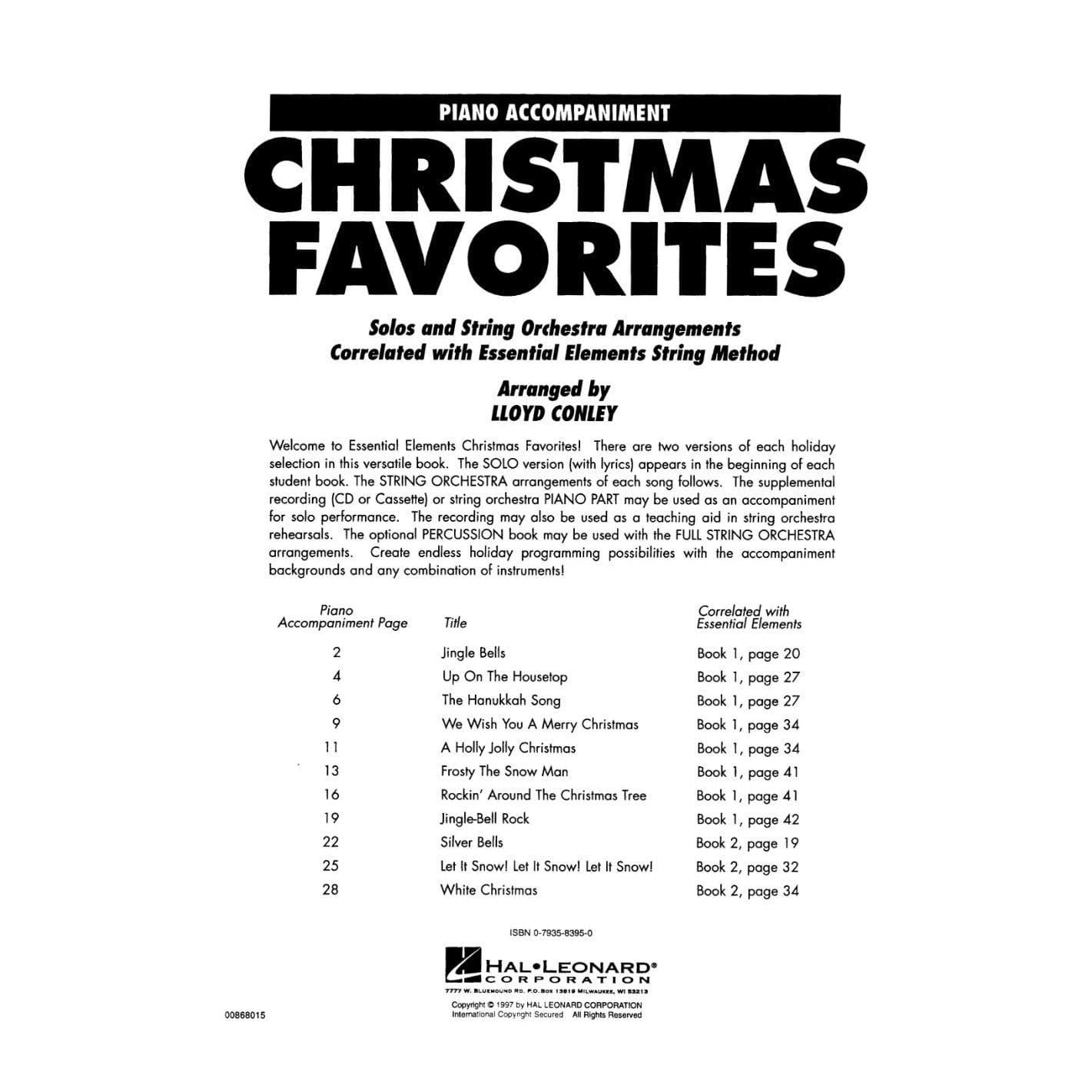 Christmas Favorites for Strings - Piano Accompaniment Book