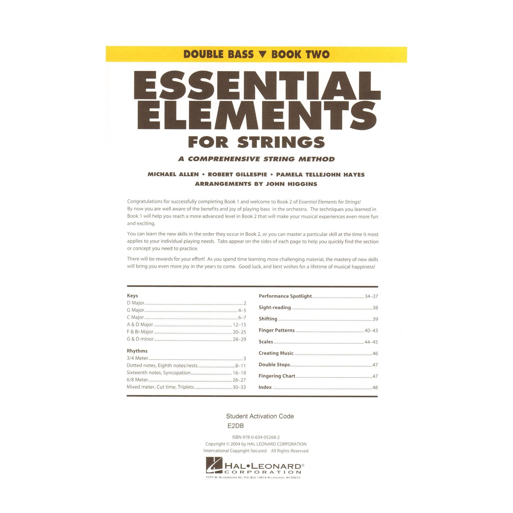 Essential Elements Interactive (formerly 2000) for Strings - Bass Book 2 - by Allen/Gillespie/Hayes - Hal Leonard Publication