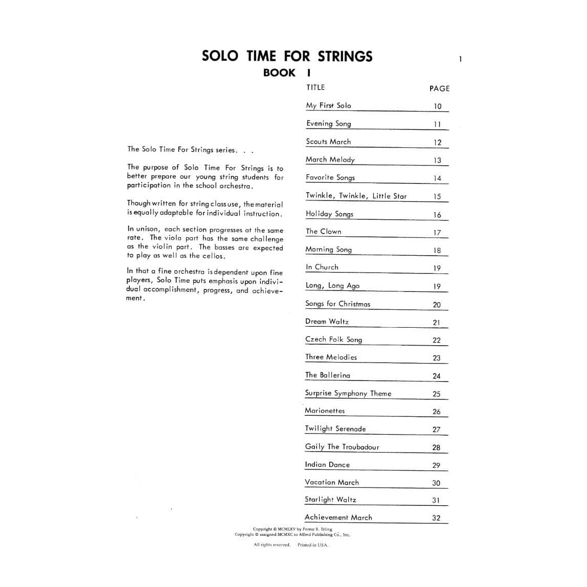 Etling, Forest - Solo Time For Strings, Book 1 - Double Bass - Alfred Music Publishing