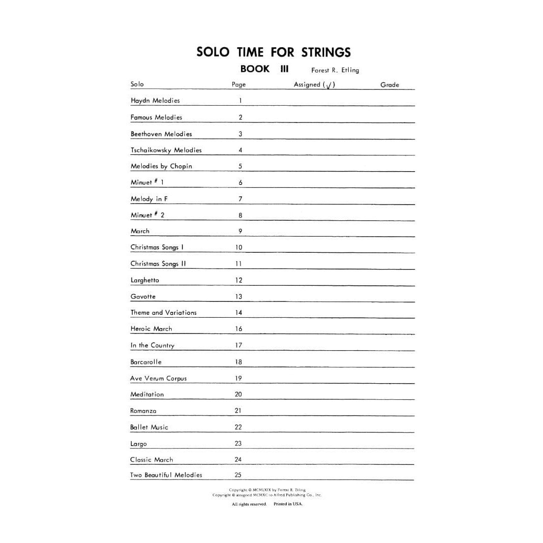 Etling, Forest - Solo Time For Strings, Book 3 - Cello - Alfred Music Publishing