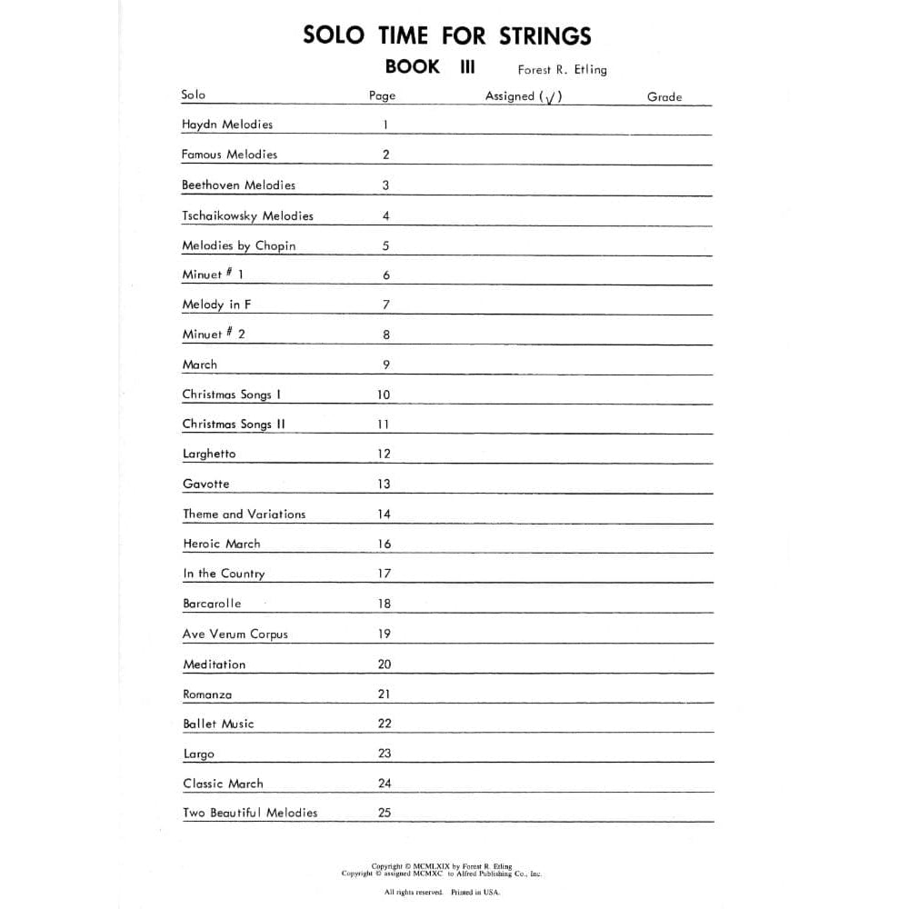 Etling, Forest - Solo Time For Strings, Book 3 - Double Bass - Alfred Music Publishing