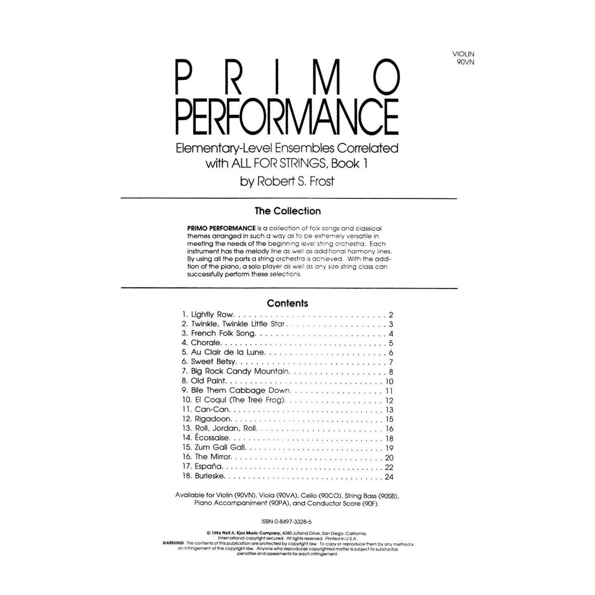 Frost, Robert S - Primo Performance - Violin - Kjos Music Co