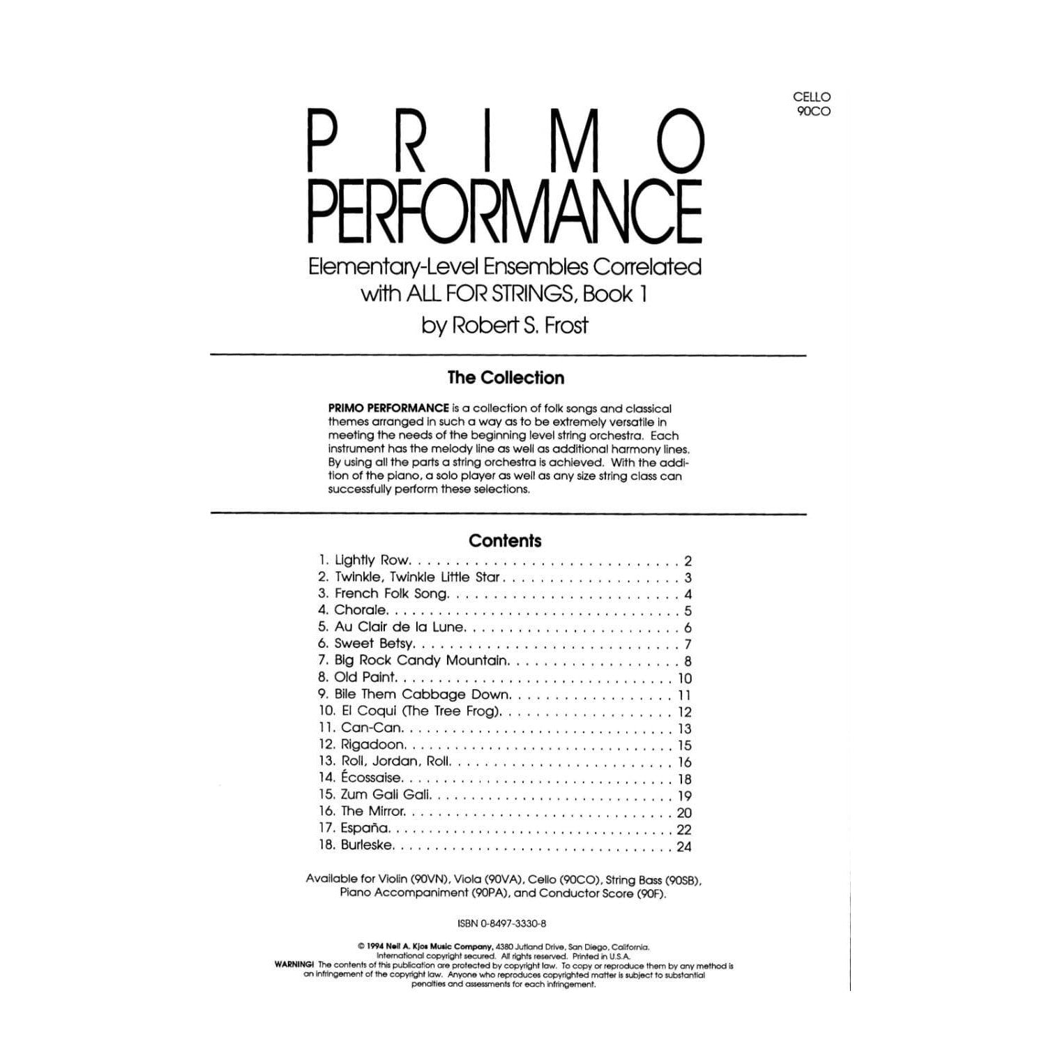 Frost, Robert S - Primo Performance - Cello - Kjos Music Co