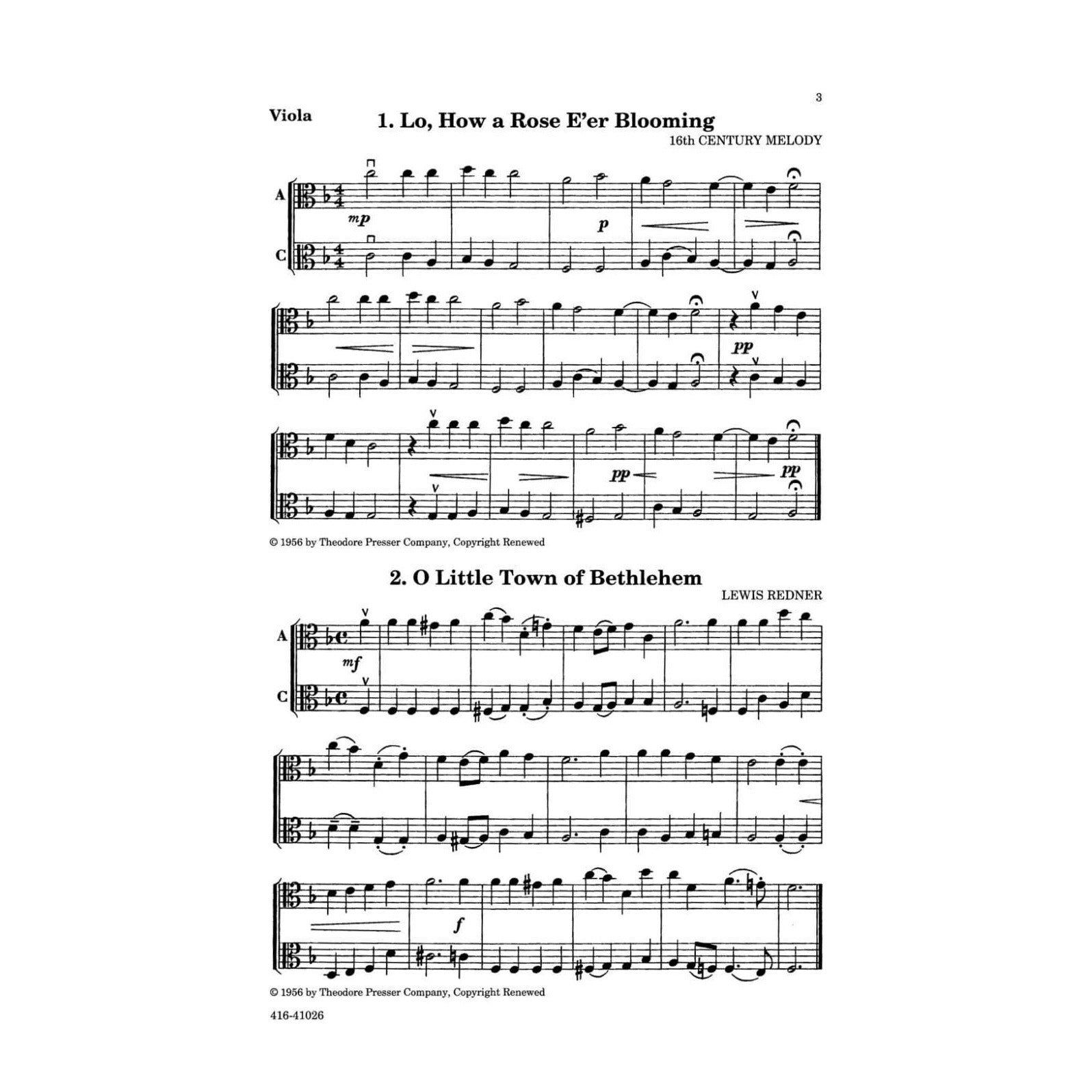 Zimmerman, Ruth L - Play a Song of Christmas, for Viola Published by Theodore Presser Company