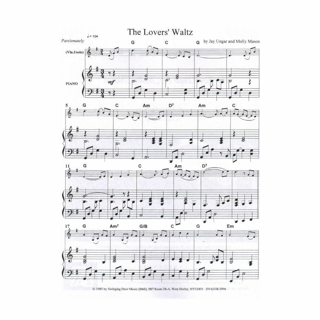 The Lover's Waltz For Two Violins and Piano By Jay Ungar and Molly Mason Published by Mel Bay Publications