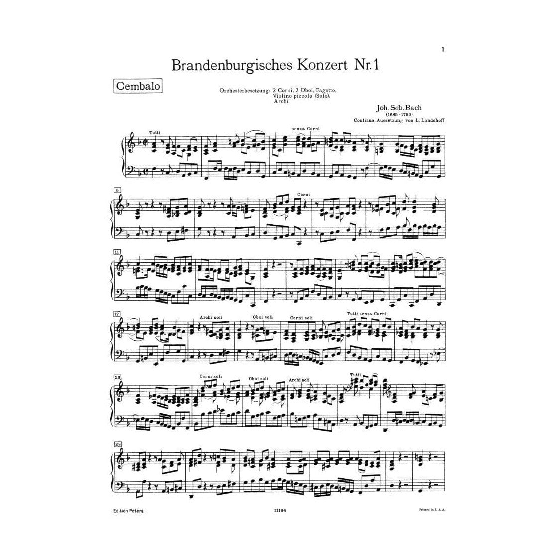 Bach, J.S. - Brandenburg Concerto No. 1 BWV 1046 for Piano - Peters Edition