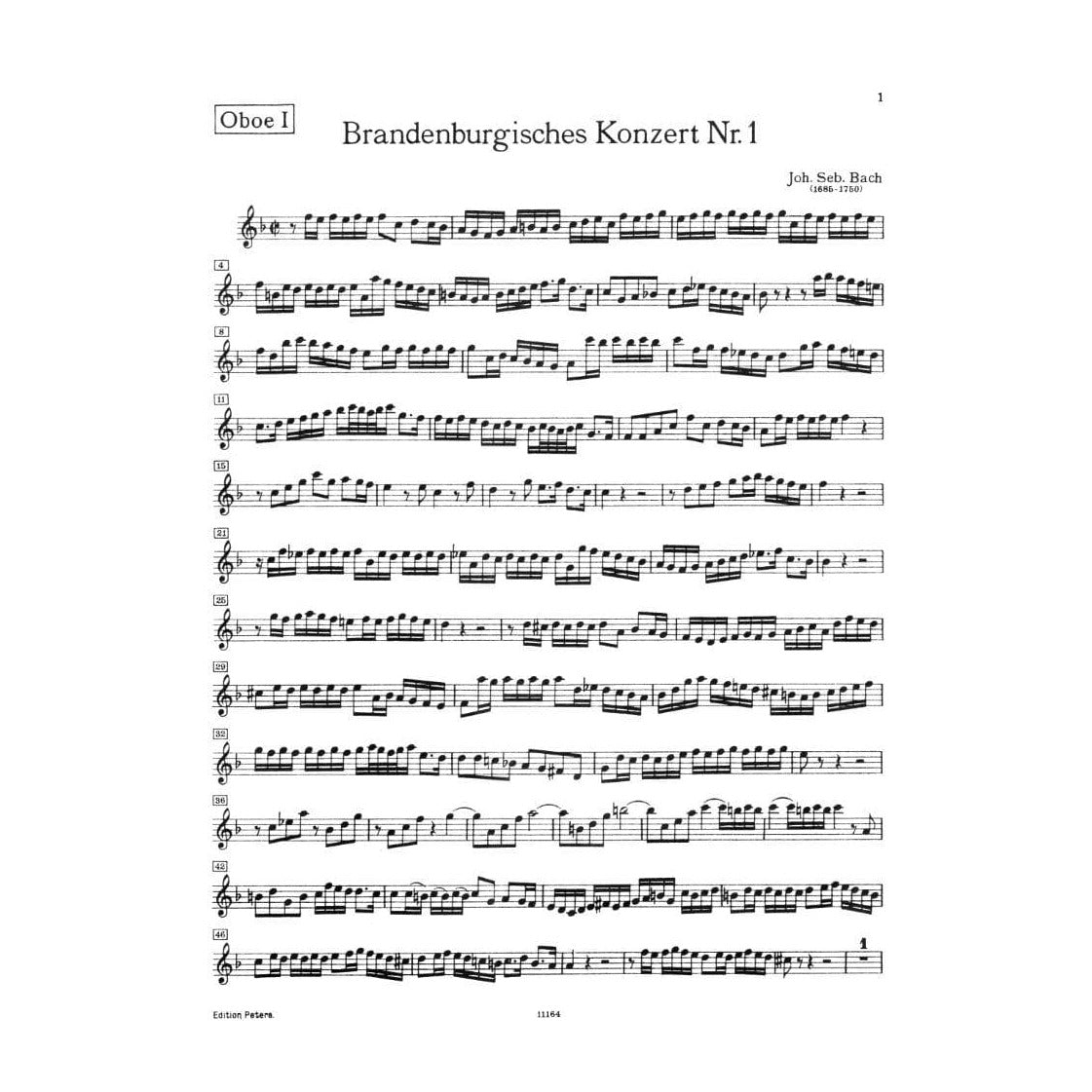 Bach, J.S. - Brandenburg Concerto No. 1 BWV 1046 for Oboe 1 - Peters Edition