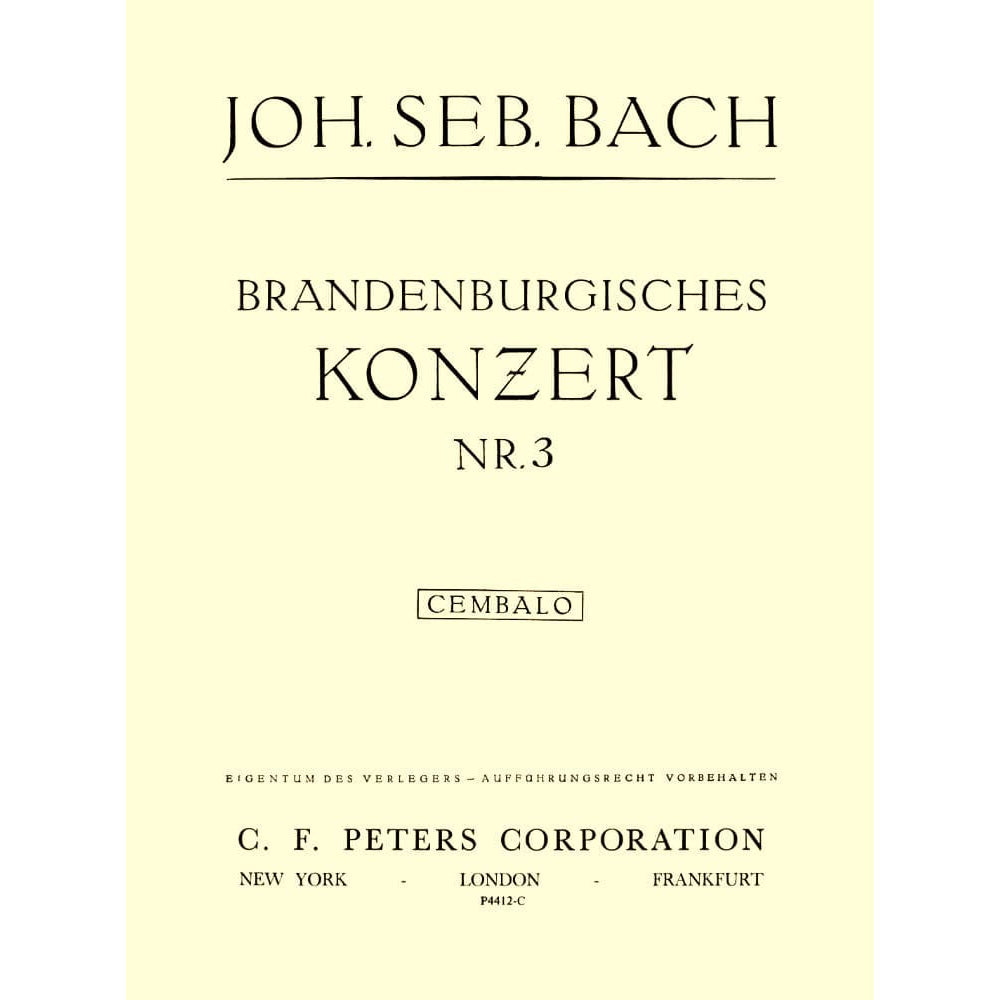 Bach, JS - Brandenburg Concerto No 3 BWV 1048 for Piano - Peters Edition