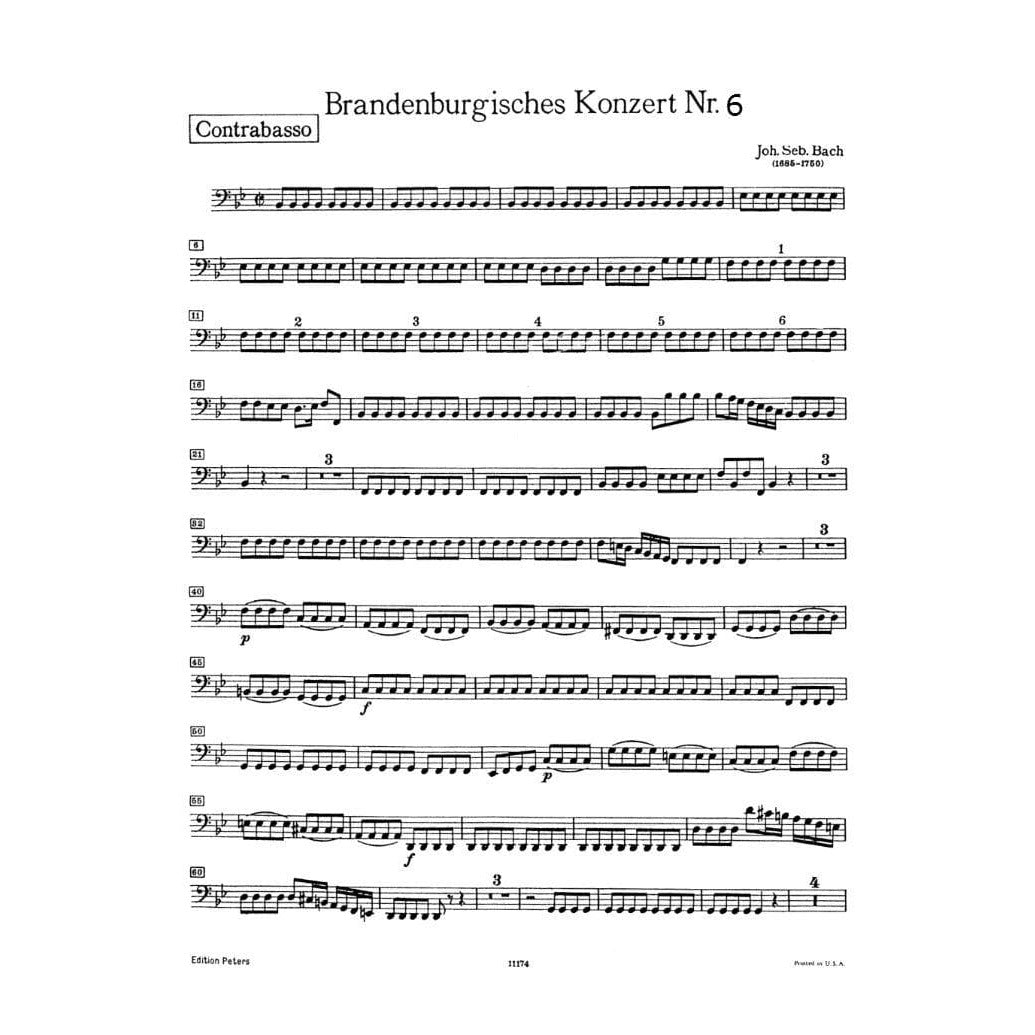 Bach, JS - Brandenburg Concerto No 6 BWV 1051 for Double Bass - Peters Edition