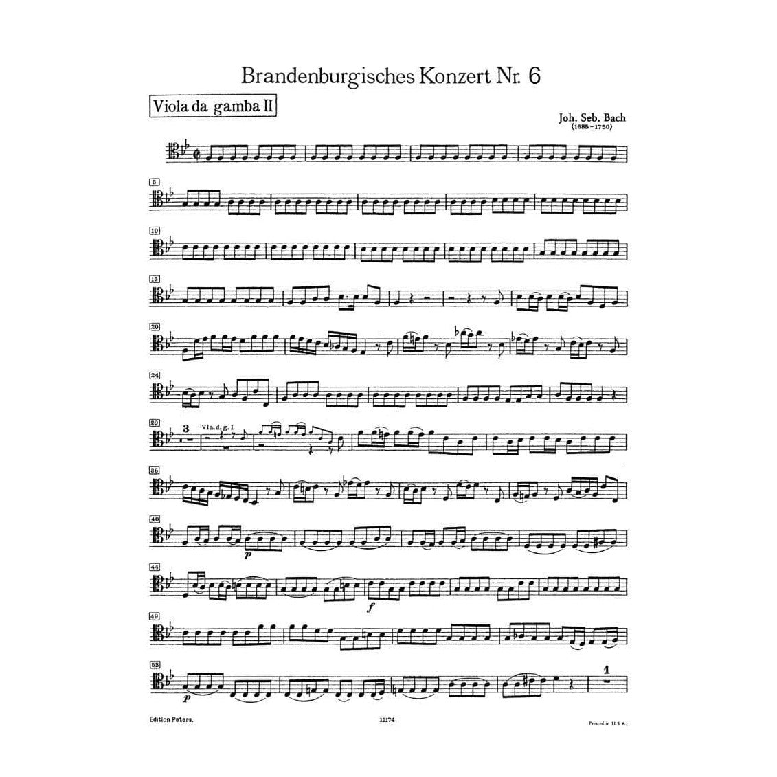Bach, JS - Brandenburg Concerto No 6, BWV 1051 for 2nd Viola De Gamba - Peters Edition