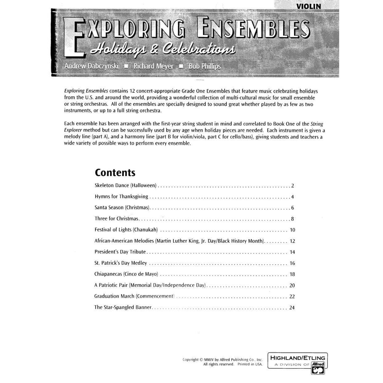 Dabczynski / Meyer / Phillips - Exploring Ensembles: Holidays and Celebrations for Violin - Highland/Etling Publication