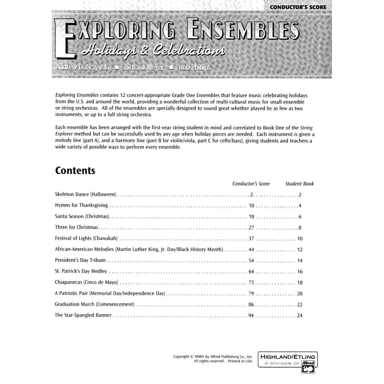 Dabczynski / Meyer / Phillips - Exploring Ensembles: Holidays and Celebrations - Score - Highland/Etling Publication