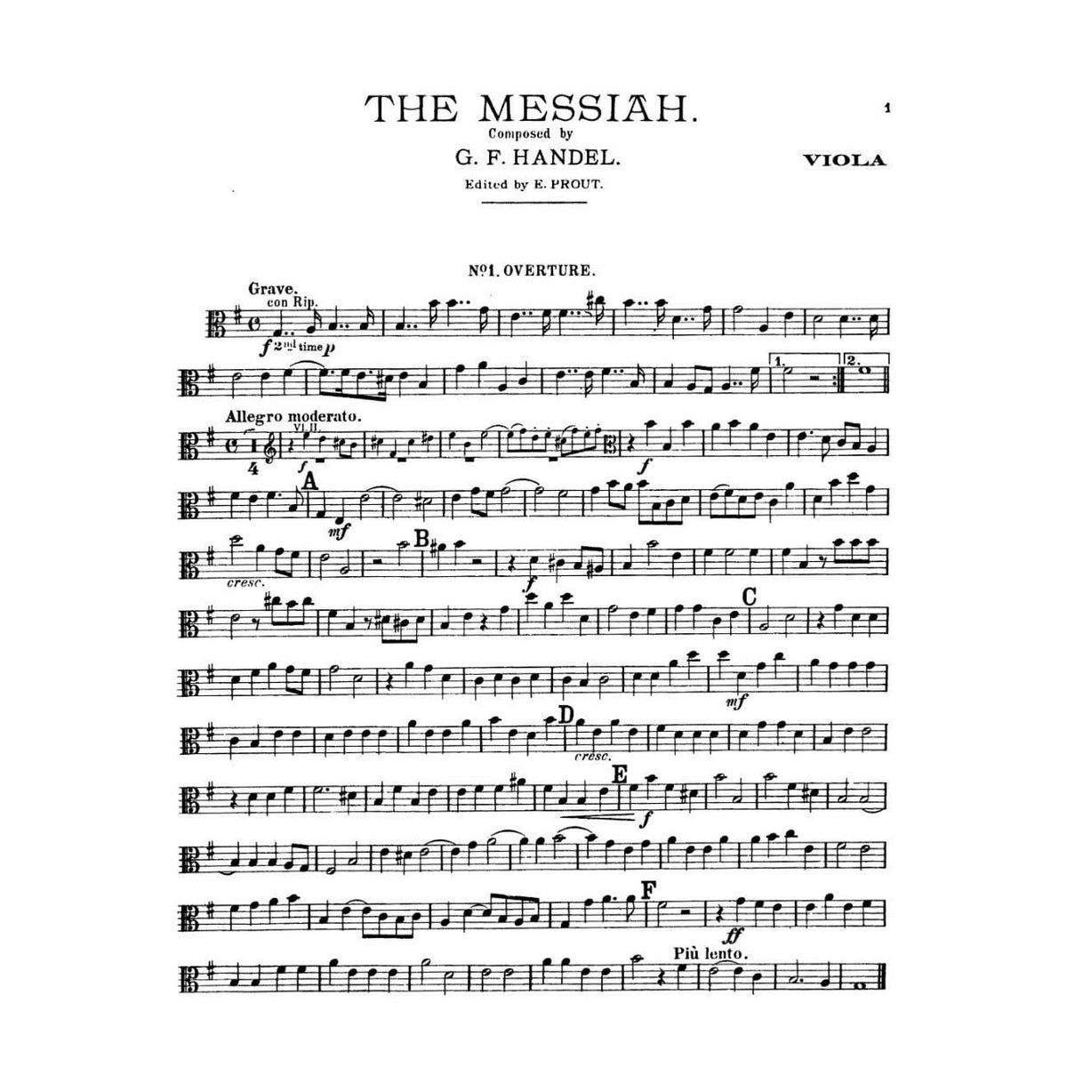Handel, George Frideric - "Messiah" Oratorio - Viola Part - edited by E Prout - G Schirmer Edition