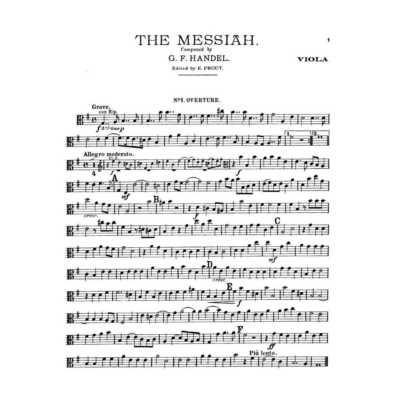 Handel, George Frideric - "Messiah" Oratorio - Viola Part - edited by E Prout - G Schirmer Edition
