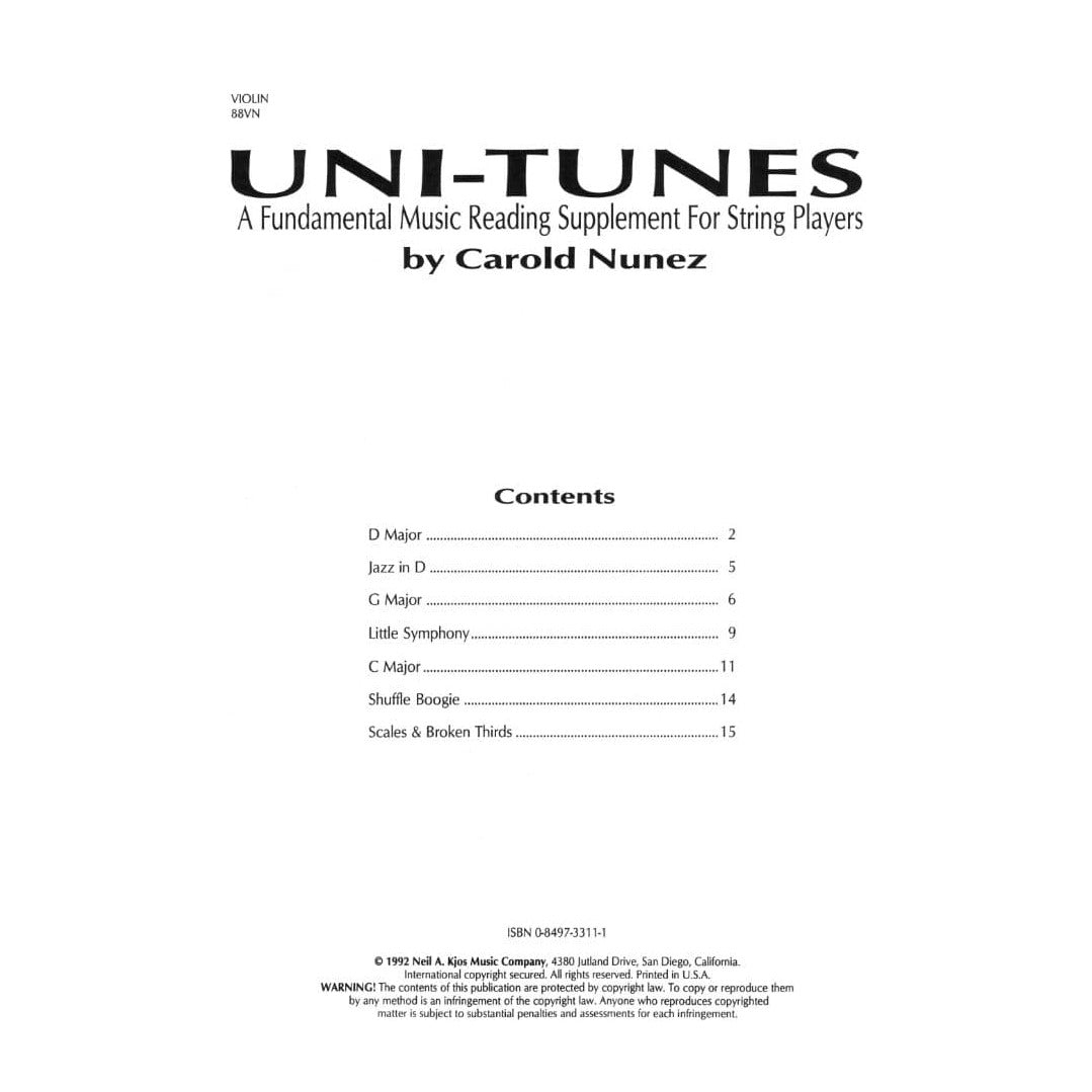 Nunez, Carlos - Uni Tunes Violin 1 and 2 Parts Published by Neil A Kjos Music Company