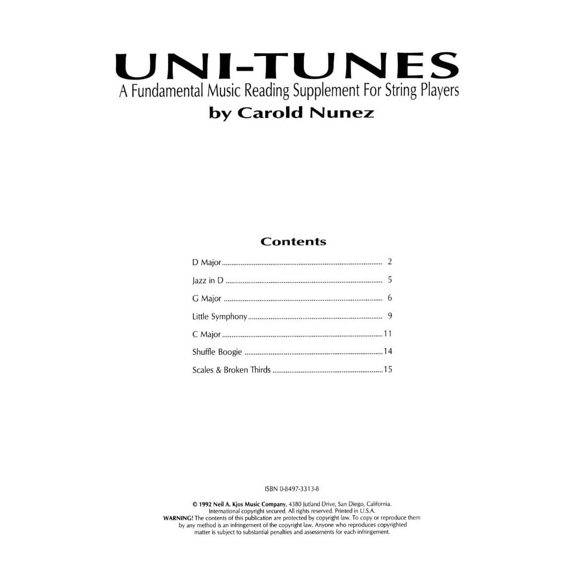 Nunez, Carlos - Uni-Tunes, Cello Part. Published by Neil A. Kjos Music Company.