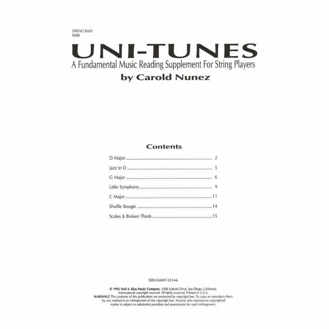 Nunez, Carlos - Uni-Tunes, Double Bass Part Published by Neil A Kjos Music Company