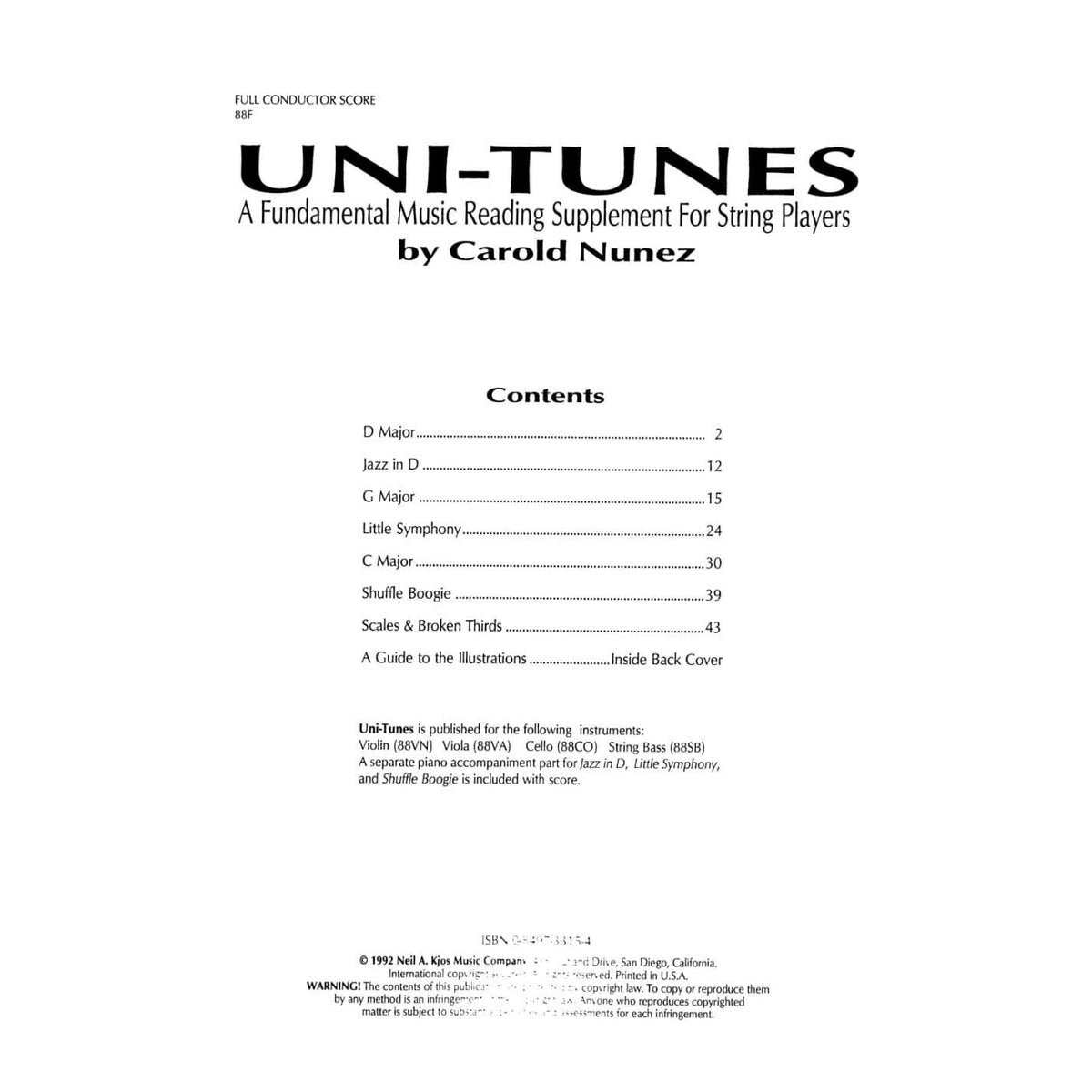 Nunez, Carlos - Uni-Tunes, Full Score Published by Neil A Kjos Music Company