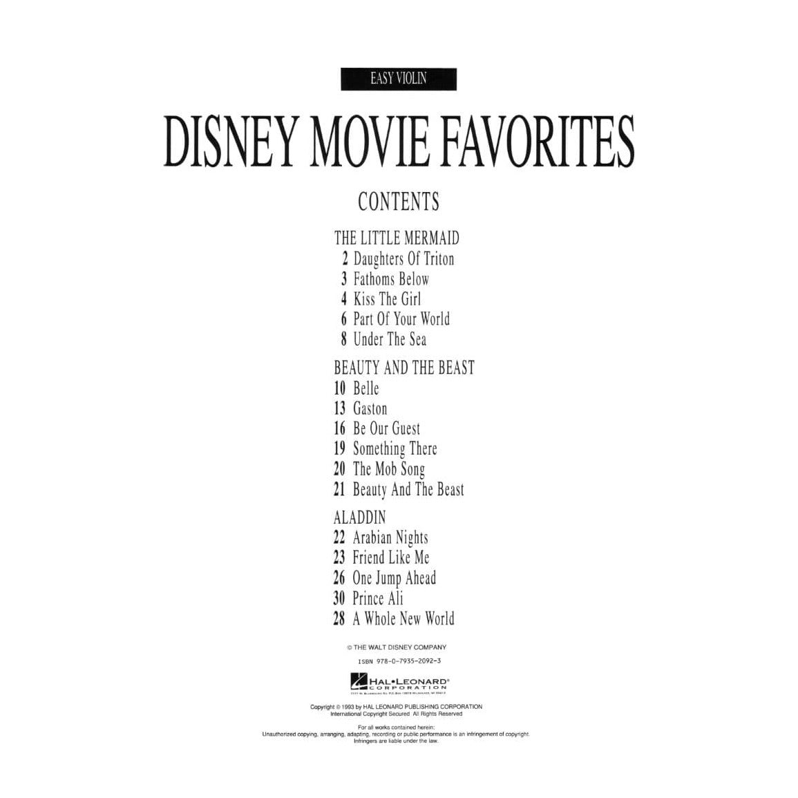 Disney Movie Favorites - Violin solo - Hal Leonard Publication