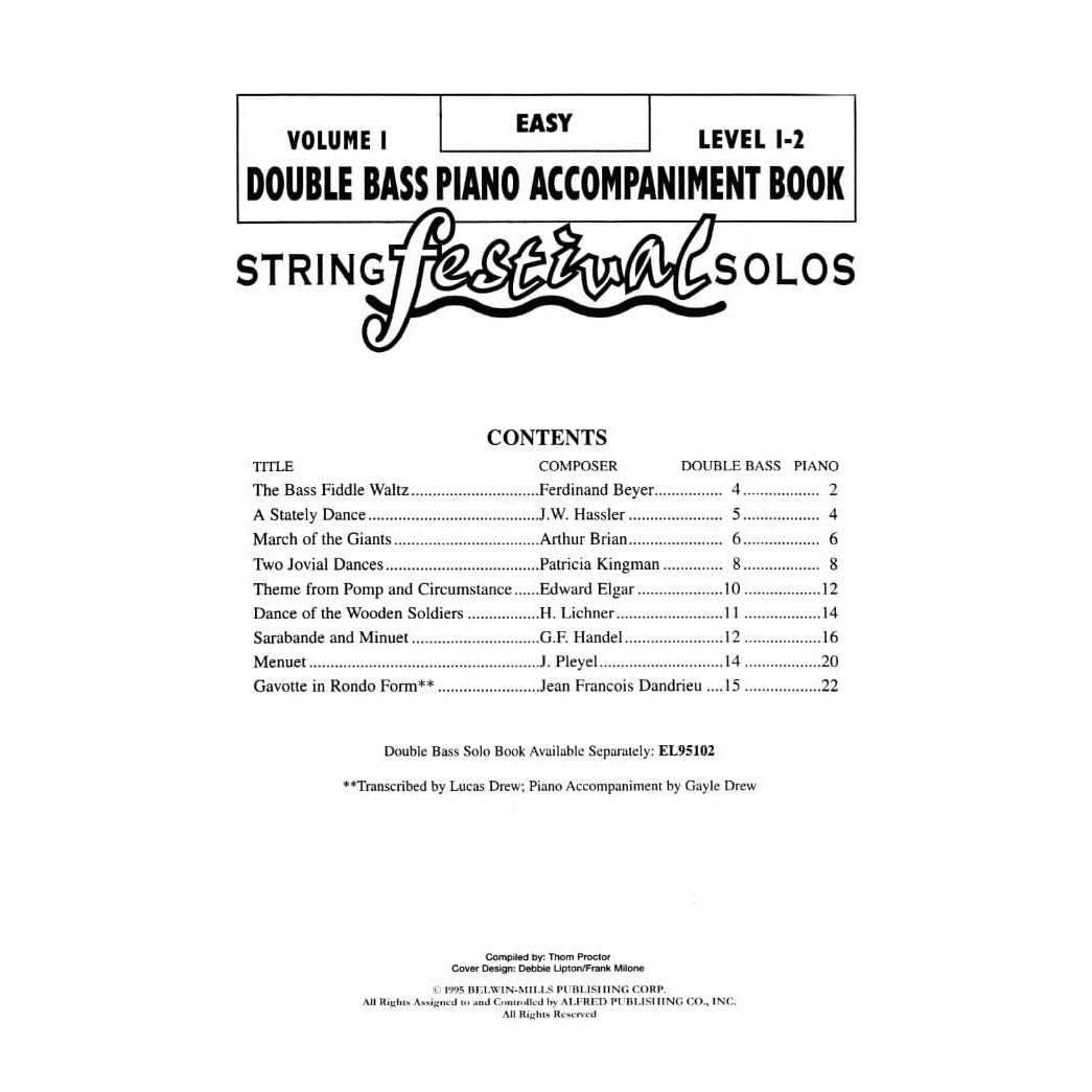 Applebaum, Samuel - String Festival Solos - Volume 1 Piano Accompaniment for Double Bass - Belwin/Mills Publication