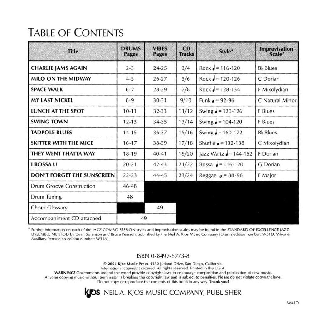 Sorenson, Dean - Jazz Combo Session, for Drums/Vibes Published by Neil A Kjos Music Company