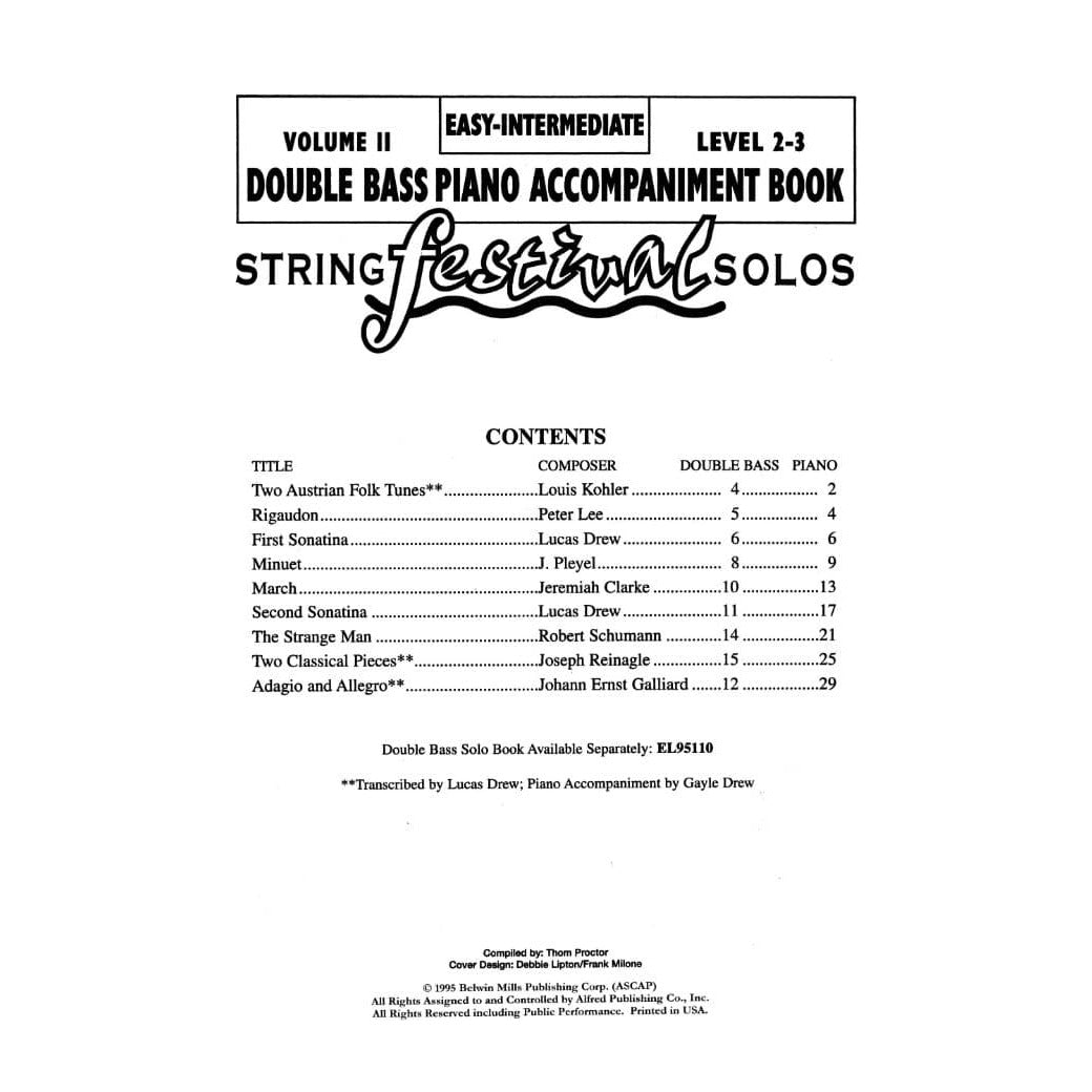 Applebaum, Samuel - String Festival Solos - Volume 2 Piano Accompaniment for Double Bass - Belwin/Mills Publication